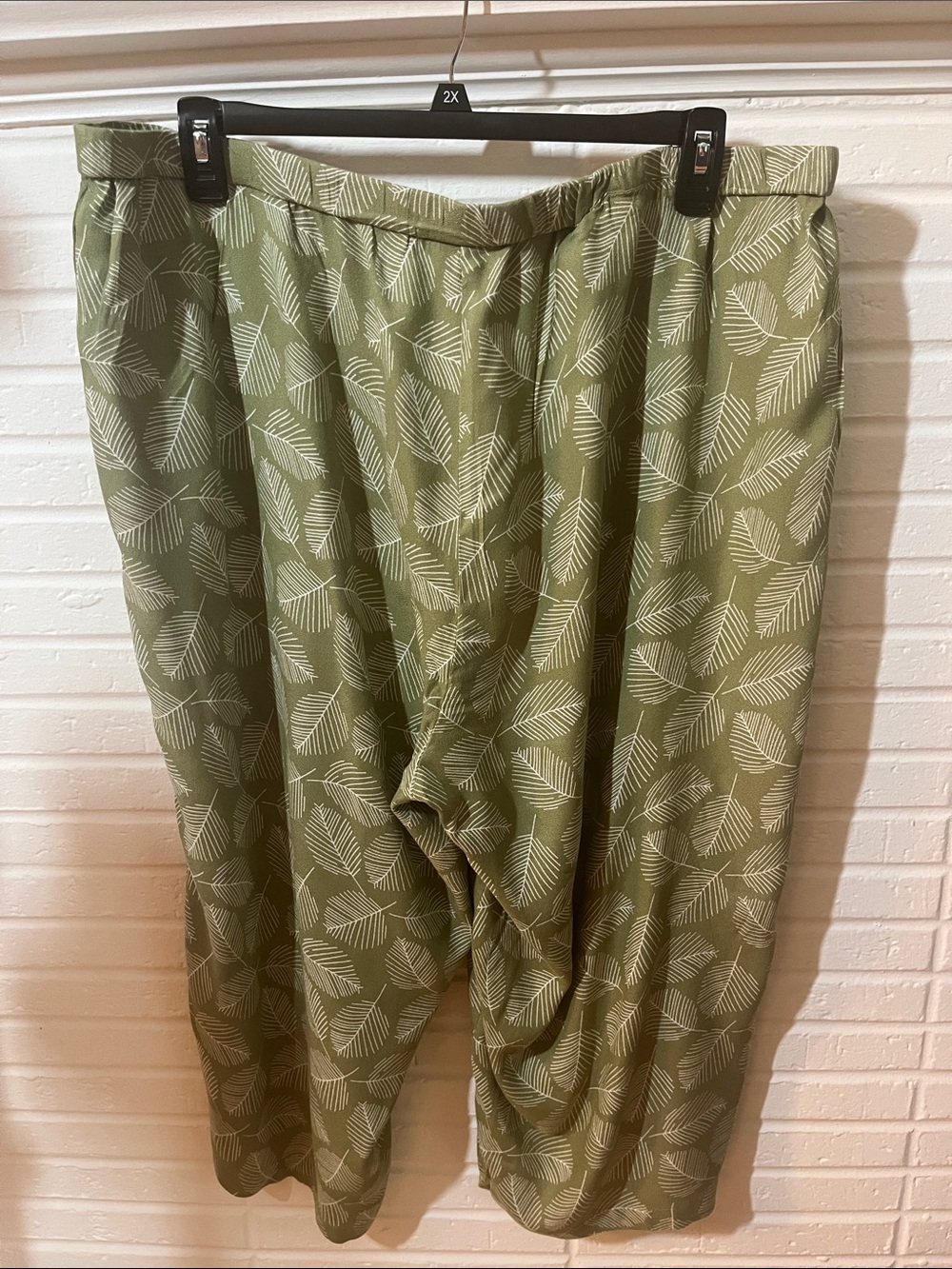 Olive Green Leaf Print Wide Leg Pull-On Pants by NorthStyle - Picture 5 of 5